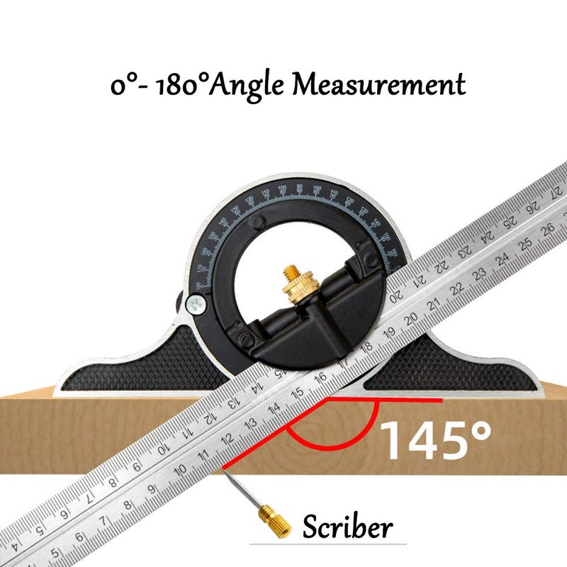 DUEBEL Combination Square - 12' Stainless Steel Multi-Function Carpentry Square with Right 90 Degree Angle Ruler - Image 2